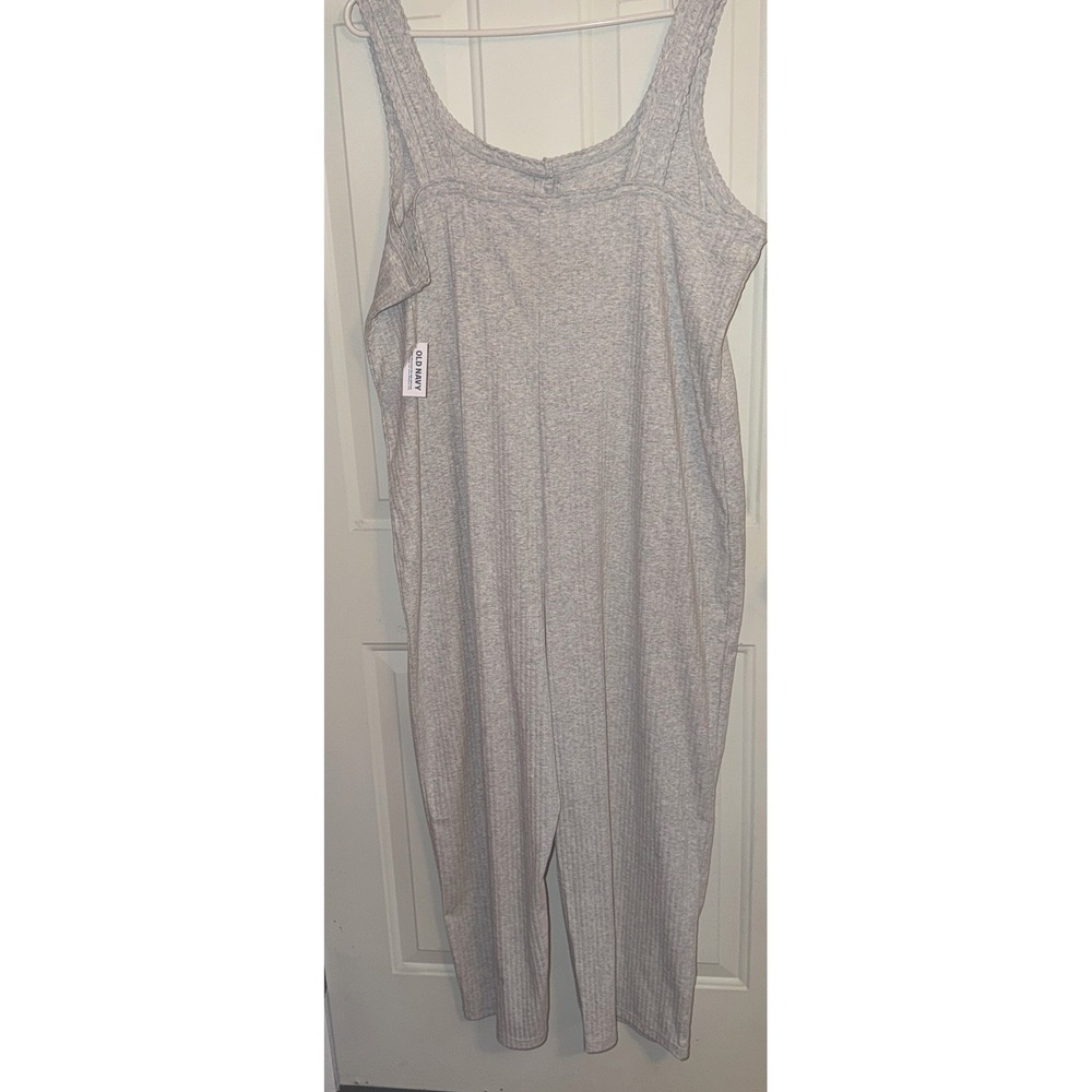 Old Navy Womens‎ XL Ribbed Knit Jumpsuit Gray Sleeveless Wide Leg NWT